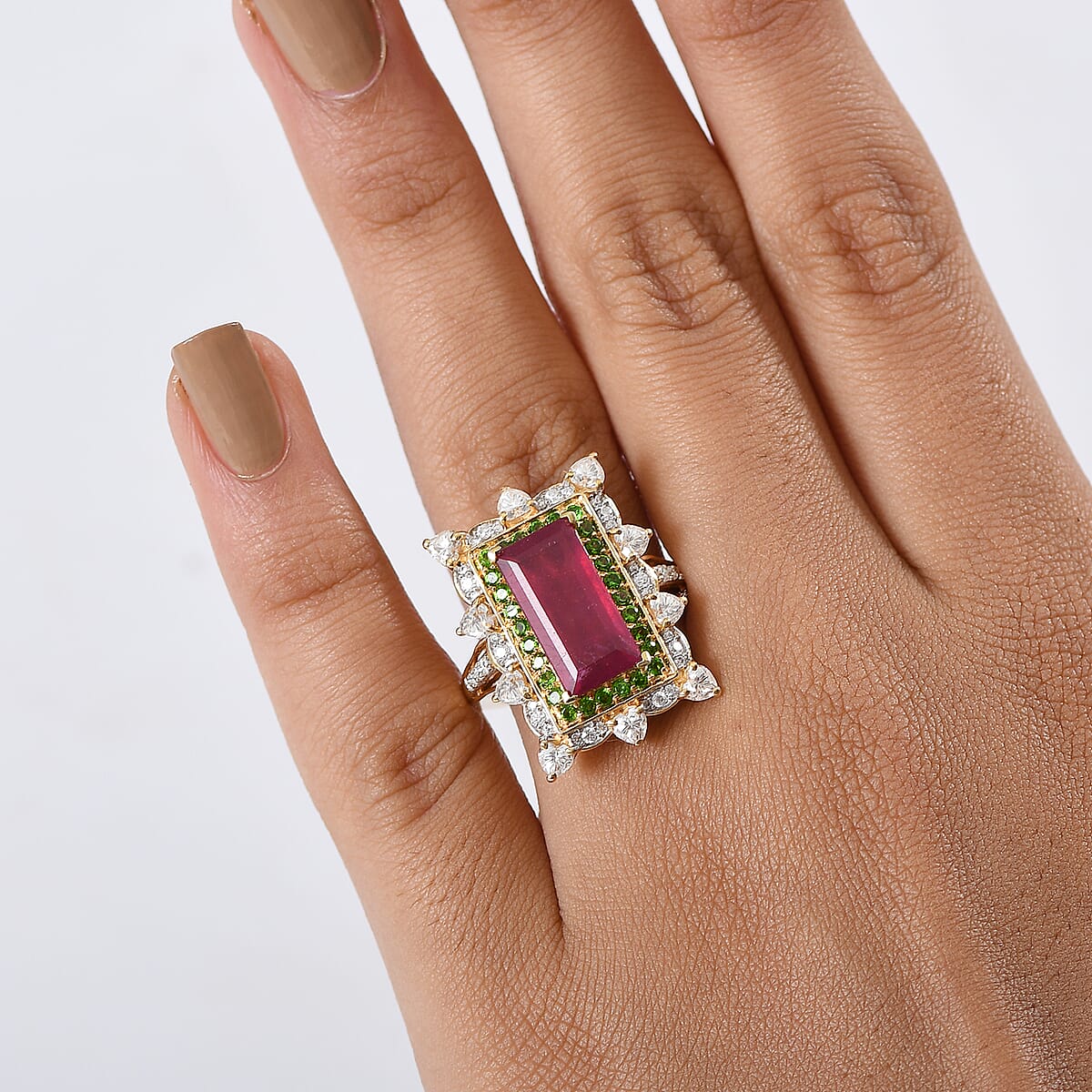 Doorbuster D&rsquo;Joy Niassa Ruby (FF) and Multi Gemstone 8.50 ctw Heart of Passion Ring in 18K Vermeil Yellow Gold Over Sterling Silver (Size 8.0) image number 2