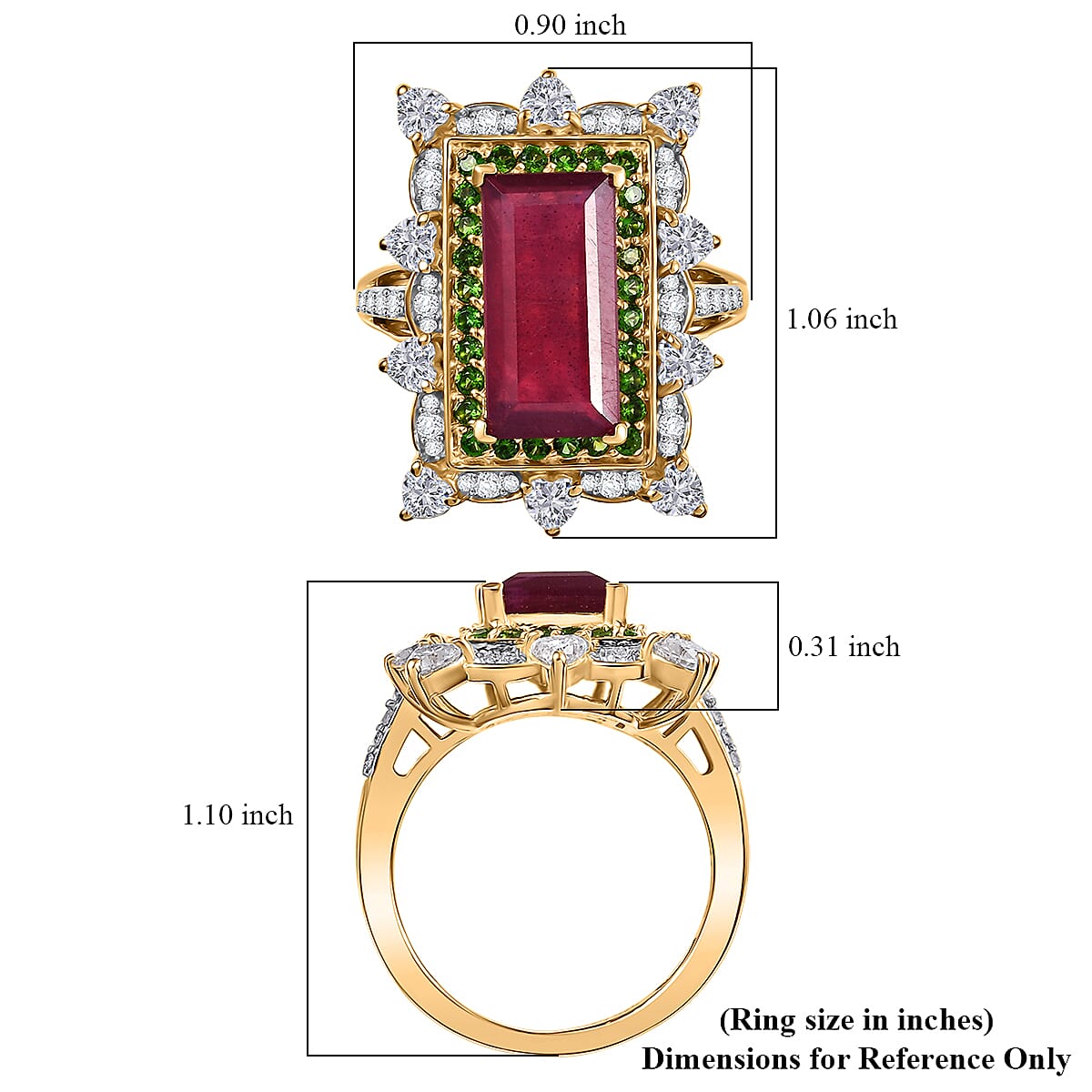 Doorbuster D&rsquo;Joy Niassa Ruby (FF) and Multi Gemstone 8.50 ctw Heart of Passion Ring in 18K Vermeil Yellow Gold Over Sterling Silver (Size 8.0) image number 5