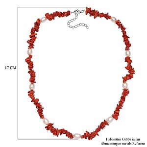 Sponge Coral and Fresh Water Pearl 125.00 ctw Necklace in Rhodium Over Sterling Silver (18 Inches)