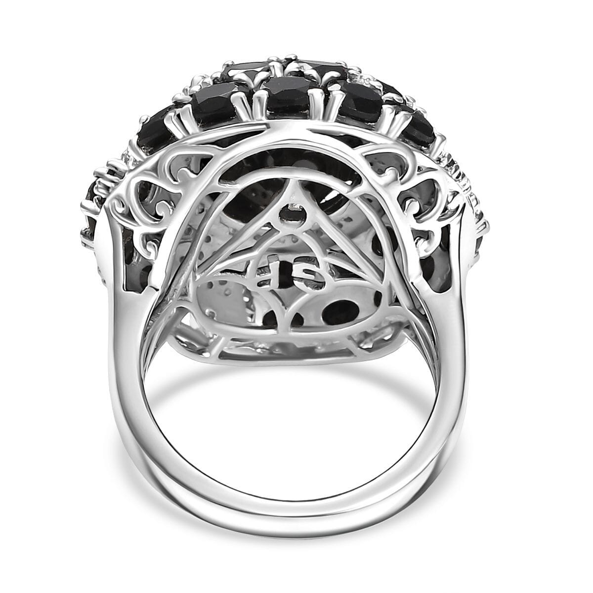 GP Celestial Dream Collection Thai Black Spinel and White Zircon 16.10 ctw Ring in Rhodium Over Sterling Silver (Size 10.0) image number 5