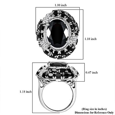 GP Celestial Dream Collection Thai Black Spinel and White Zircon 16.10 ctw Ring in Rhodium Over Sterling Silver (Size 10.0)