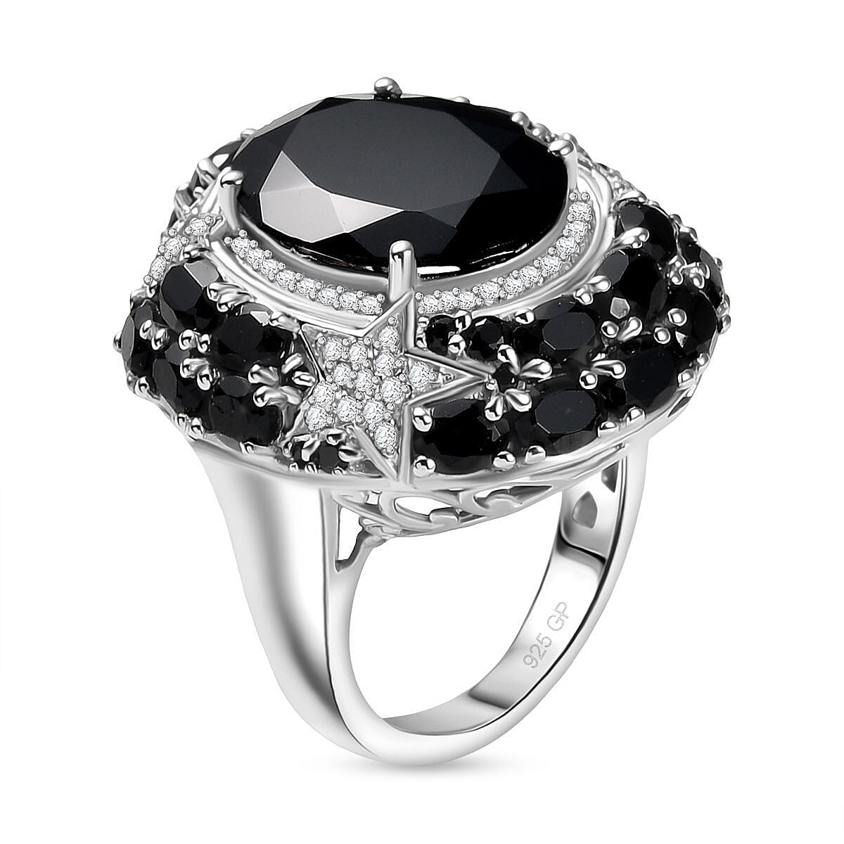 GP Celestial Dream Collection Thai Black Spinel and White Zircon 16.10 ctw Ring in Rhodium Over Sterling Silver (Size 6.0) image number 4