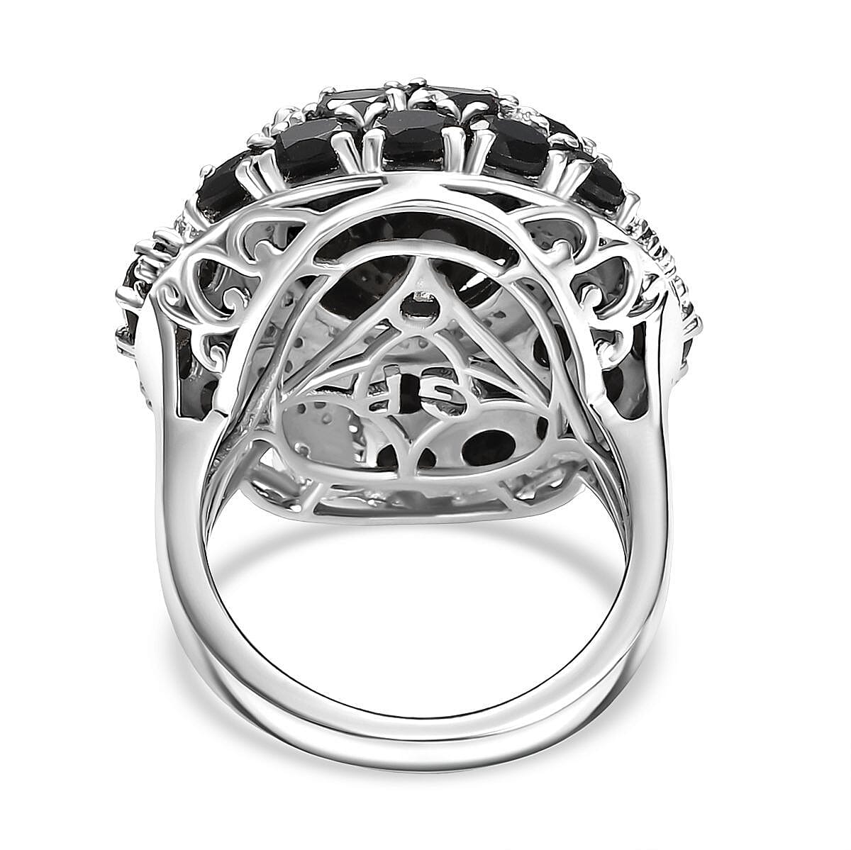 GP Celestial Dream Collection Thai Black Spinel and White Zircon 16.10 ctw Ring in Rhodium Over Sterling Silver (Size 8.0) image number 5