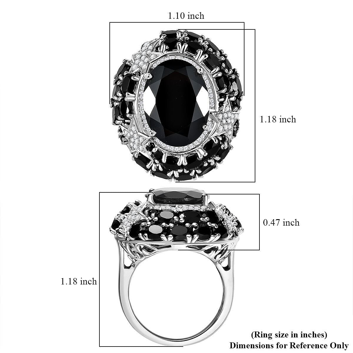 GP Celestial Dream Collection Thai Black Spinel and White Zircon 16.10 ctw Ring in Rhodium Over Sterling Silver (Size 8.0) image number 6