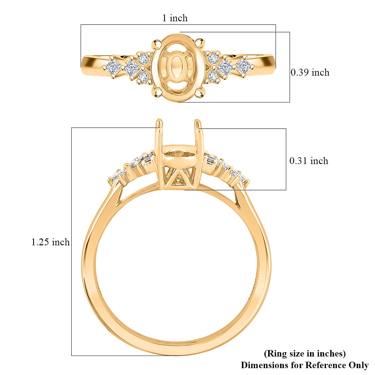 Luxoro Mounting Ring in 14K Yellow Gold (Size 10.0) 3.38 Grams