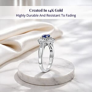 Certified and Appraised Luxoro AAA Ceylon Blue Sapphire, Diamond Double Halo Ring in 14K White Gold 1.32 ctw (Size 6.5)