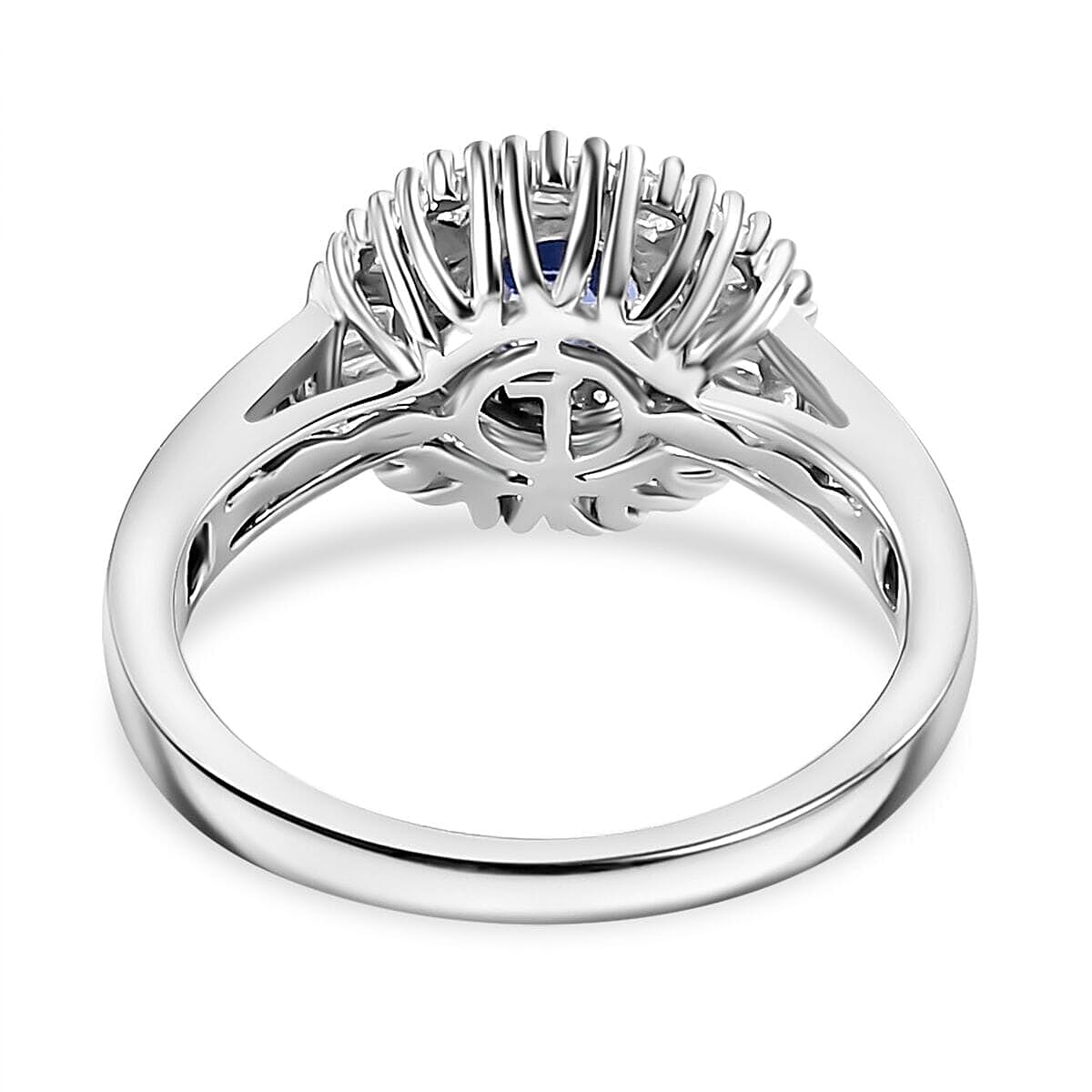 Certified & Appraised Luxoro AAA Ceylon Blue Sapphire and G-H I2 Diamond 1.32 ctw Double Halo Ring in 14K White Gold (Size 6.5) 4.05 Grams image number 4