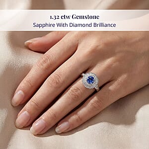 Certified Luxoro AAA Ceylon Blue Sapphire, Diamond Double Halo Ring in 14K White Gold 1.32 ctw (Size 9.5)