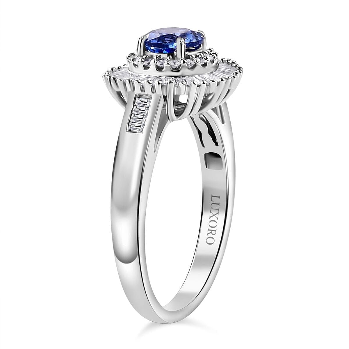 Certified & Appraised Luxoro AAA Ceylon Blue Sapphire and G-H I2 Diamond 1.32 ctw Double Halo Ring in 14K White Gold (Size 9.5) 4.05 Grams image number 3