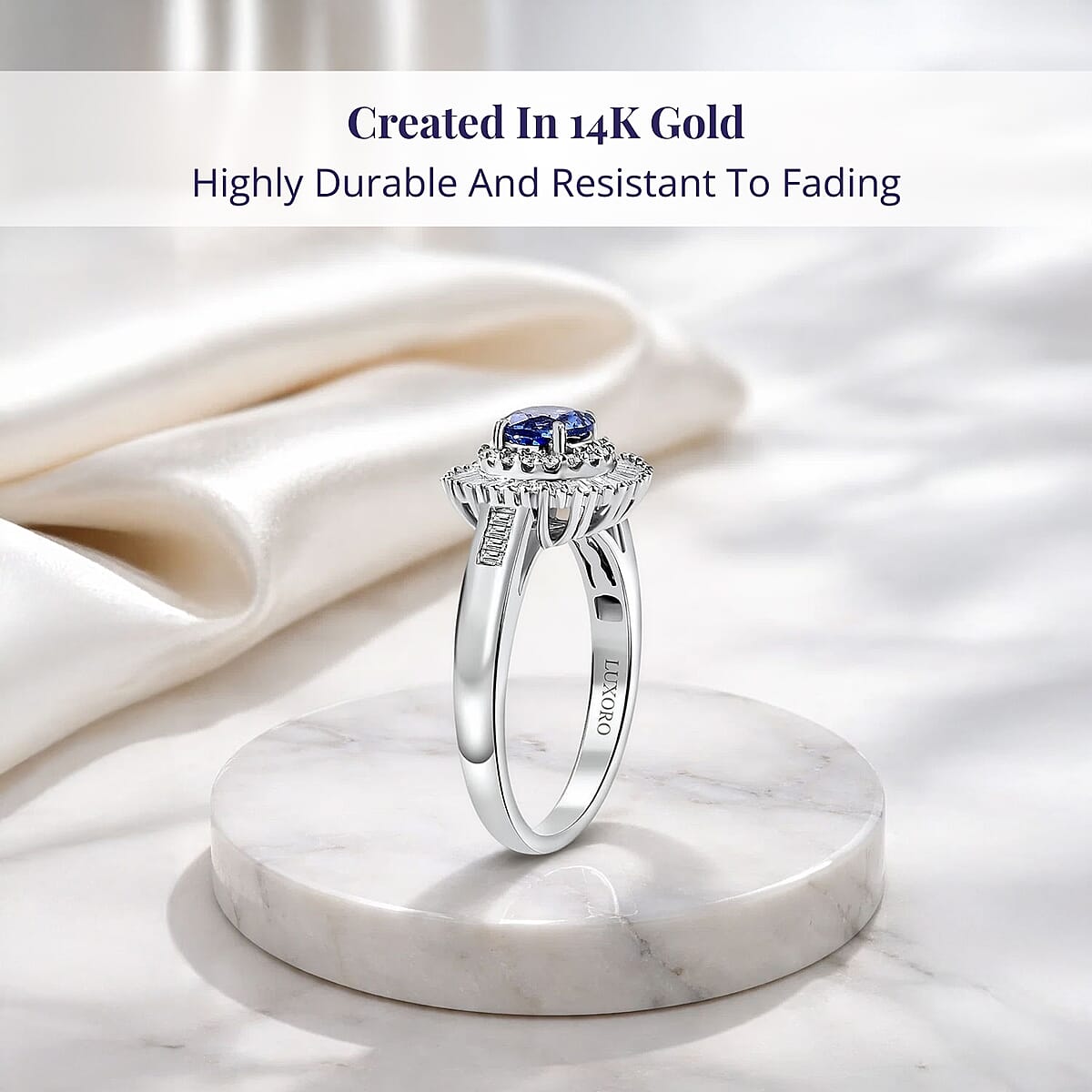 Certified Luxoro AAA Ceylon Blue Sapphire, Diamond Double Halo Ring in 14K White Gold 1.32 ctw (Size 10.5) image number 2