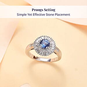 Certified Luxoro AAA Ceylon Blue Sapphire, Diamond Double Halo Ring in 14K White Gold 1.32 ctw (Size 10.5)