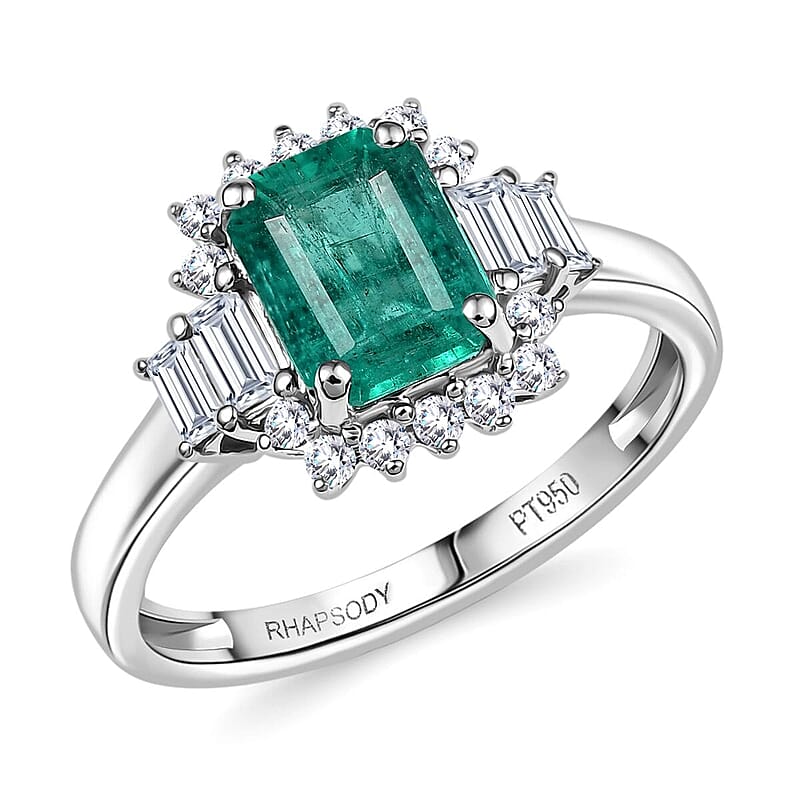 Certified & Appraised Rhapsody AAAA Kagem Zambian Emerald and E-F VS Diamond 2.05 ctw Ring in 950 Platinum (Size 5.0)