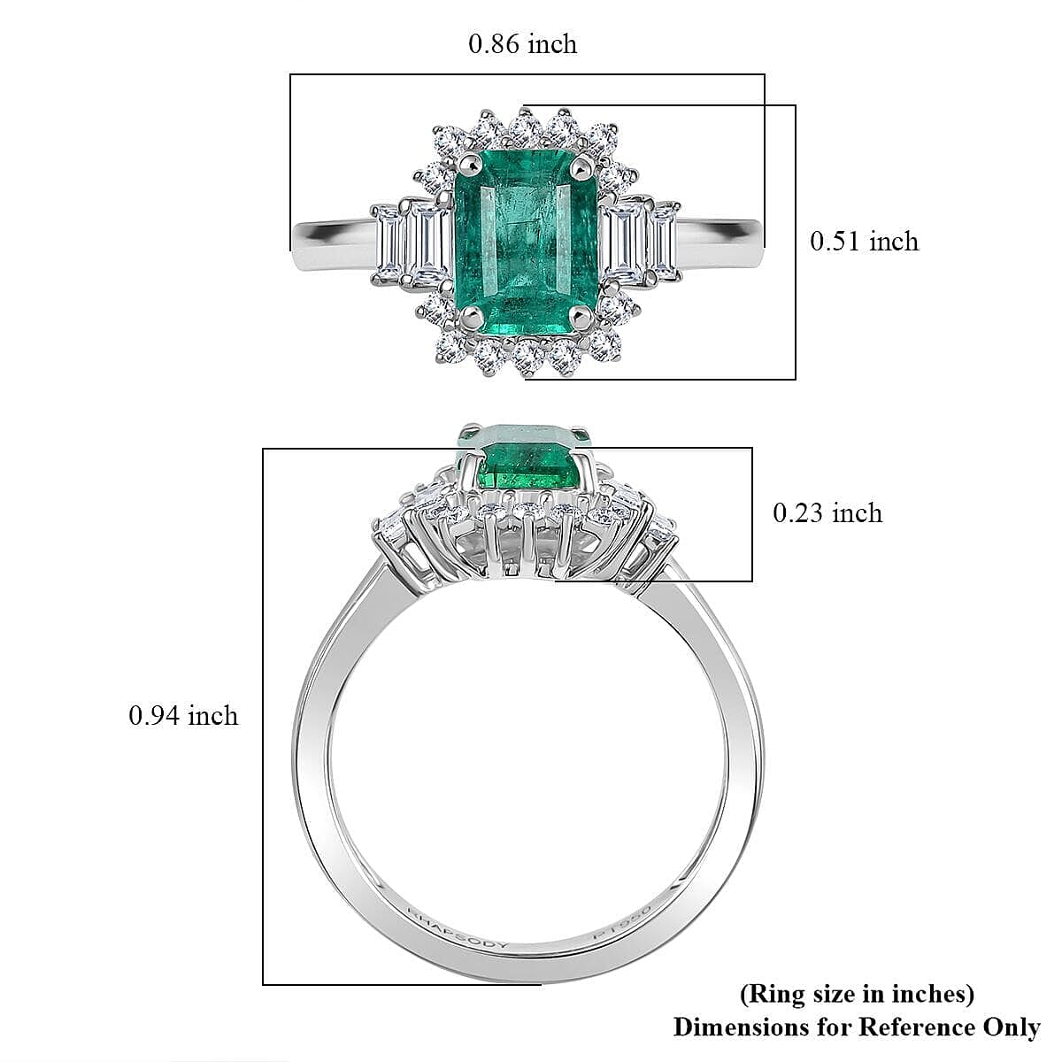 Certified & Appraised Rhapsody AAAA Kagem Zambian Emerald and E-F VS Diamond 2.05 ctw Ring in 950 Platinum (Size 5.5)  image number 5
