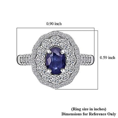 Premium Kanchanaburi Blue Sapphire and SI Luxuriant Lab Grown Diamond 1.65 ctw Crown Radiance Ring in 10K White Gold (Size 5.0)