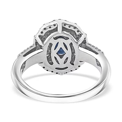 Premium Kanchanaburi Blue Sapphire and SI Luxuriant Lab Grown Diamond 1.65 ctw Crown Radiance Ring in 10K White Gold (Size 5.0)