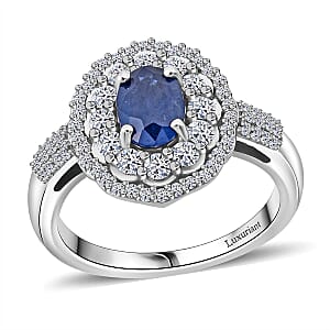 Premium Kanchanaburi Blue Sapphire and SI Luxuriant Lab Grown Diamond 1.65 ctw Crown Radiance Ring in 10K White Gold (Size 6.5)