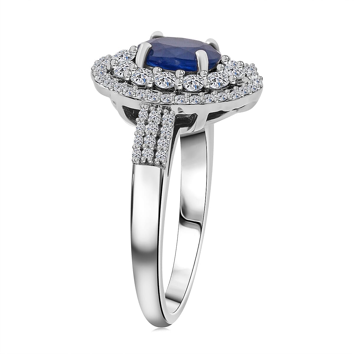 Premium Kanchanaburi Blue Sapphire and SI Luxuriant Lab Grown Diamond 1.65 ctw Crown Radiance Ring in 10K White Gold (Size 7.5) image number 3