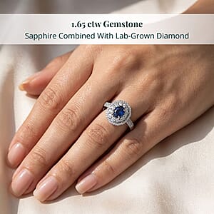 Premium Kanchanaburi Blue Sapphire and SI Luxuriant Lab Grown Diamond 1.65 ctw Crown Radiance Ring in 10K White Gold (Size 8.5)