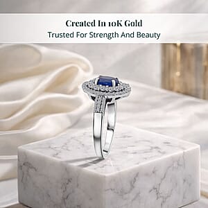 Premium Kanchanaburi Blue Sapphire and SI Luxuriant Lab Grown Diamond 1.65 ctw Crown Radiance Ring in 10K White Gold (Size 11.0)