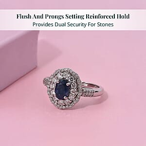 Premium Kanchanaburi Blue Sapphire and SI Luxuriant Lab Grown Diamond 1.65 ctw Crown Radiance Ring in 10K White Gold (Size 11.5)