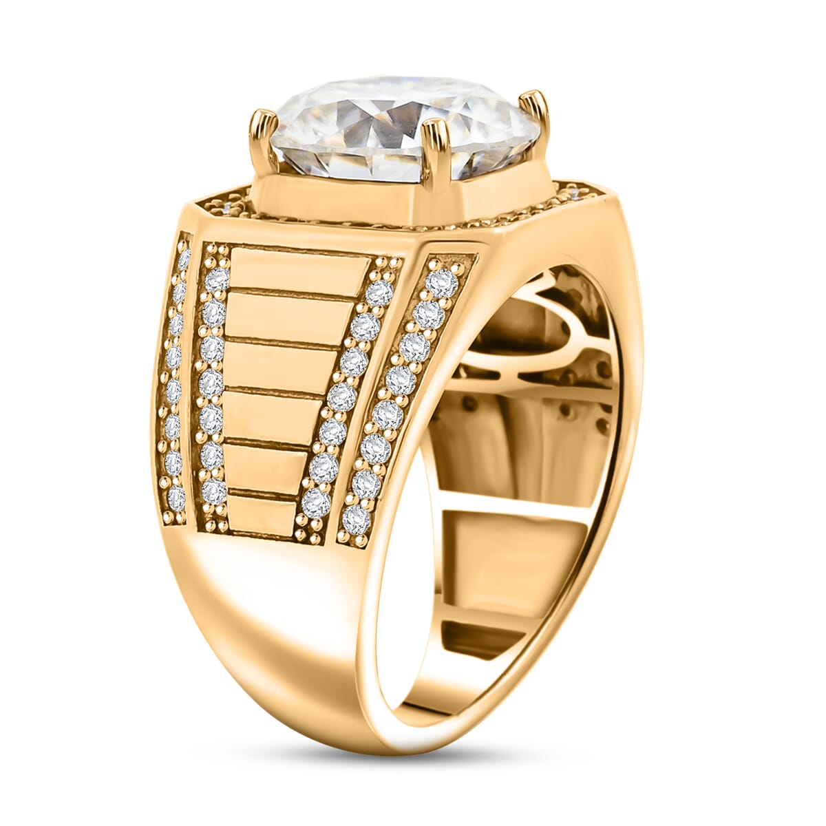 Moissanite 5.15 ctw Men's Ring in 18K Vermeil Yellow Gold Over Sterling Silver (Size 8.5) image number 3