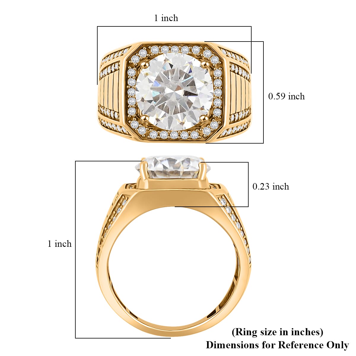 Moissanite 5.15 ctw Men's Ring in 18K Vermeil Yellow Gold Over Sterling Silver (Size 8.5) image number 5