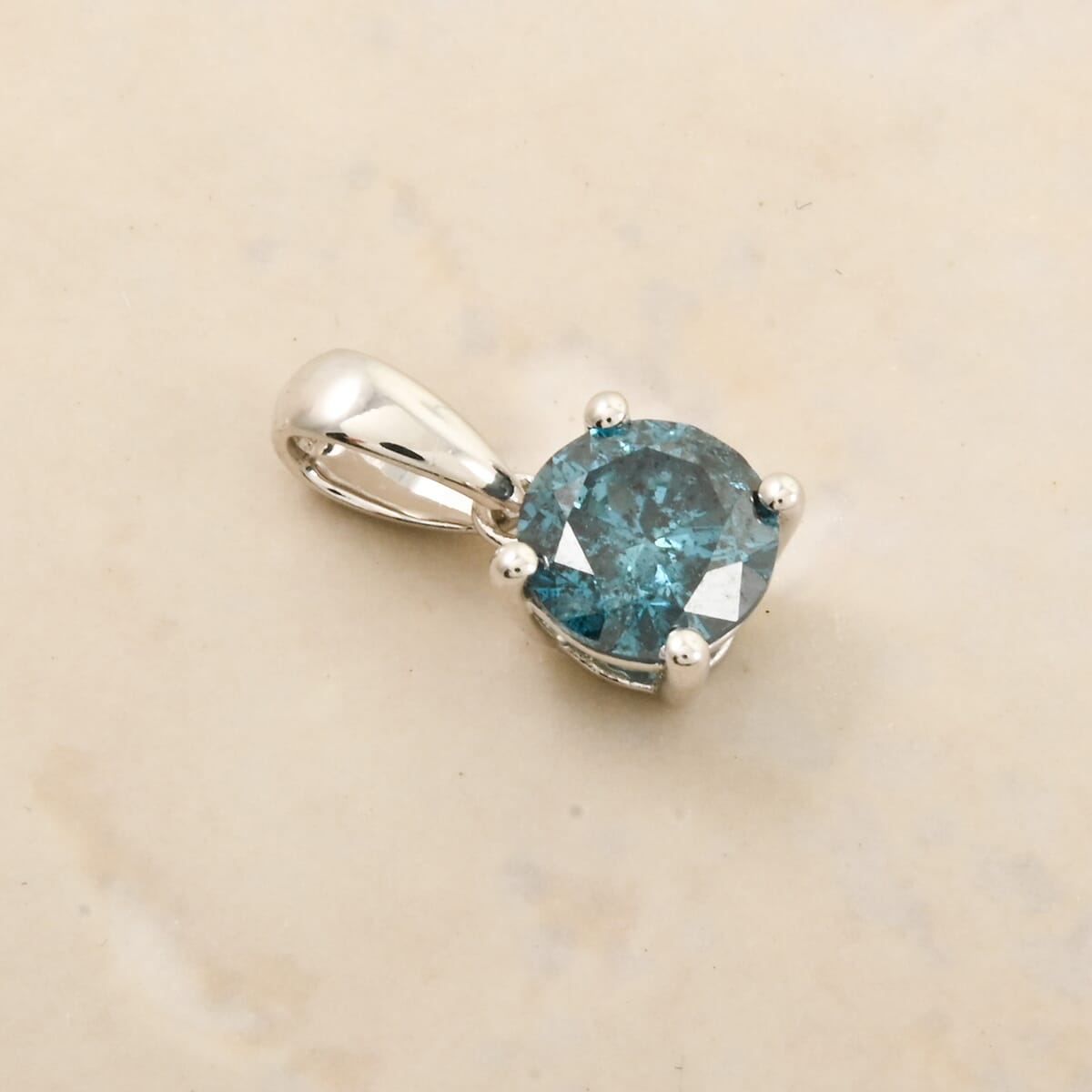 Luxoro Venice Blue Diamond (I1-I2) 1.00 ctw Solitaire Pendant without Chain in 10K White Gold image number 1