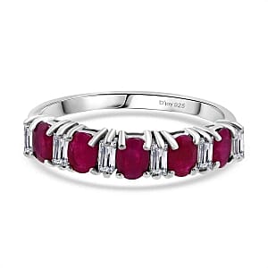 Burmese Ruby and Moissanite 2.03 ctw Ring in Rhodium Over Sterling Silver (Size 9)