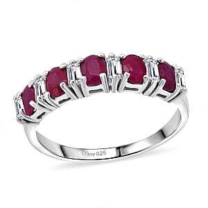 Burmese Ruby and Moissanite 2.03 ctw Ring in Rhodium Over Sterling Silver (Size 9)