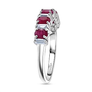 Burmese Ruby and Moissanite 2.03 ctw Ring in Rhodium Over Sterling Silver (Size 9)