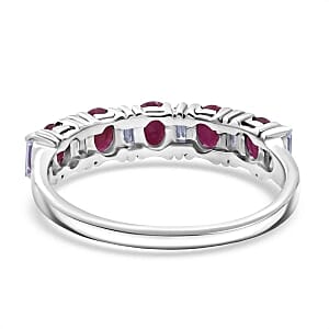 Burmese Ruby and Moissanite 2.03 ctw Ring in Rhodium Over Sterling Silver (Size 9)