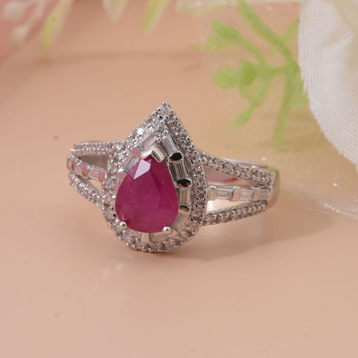 D'Joy Premium Mozambique Ruby and Moissanite 2.00 ctw Ring in Rhodium Over Sterling Silver (Size 10.0) image number 1