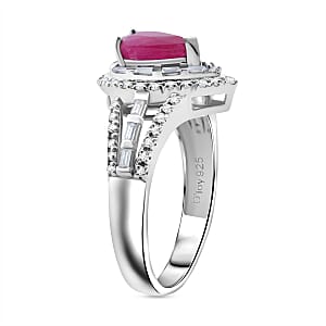 D'Joy Montepuez Ruby, Moissanite Ring in Rhodium Over Sterling Silver 2.00 ctw (Size 10.0)