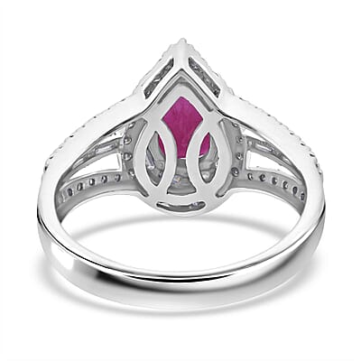 D'Joy Montepuez Ruby, Moissanite Ring in Rhodium Over Sterling Silver 2.00 ctw (Size 10.0)