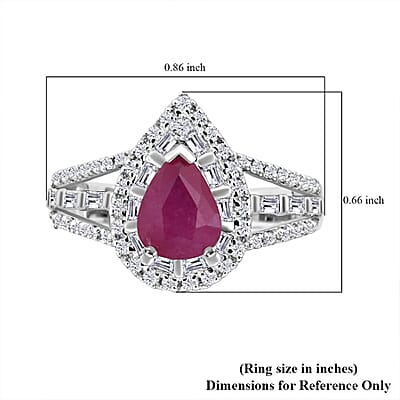 D'Joy Montepuez Ruby, Moissanite Ring in Rhodium Over Sterling Silver 2.00 ctw (Size 10.0)