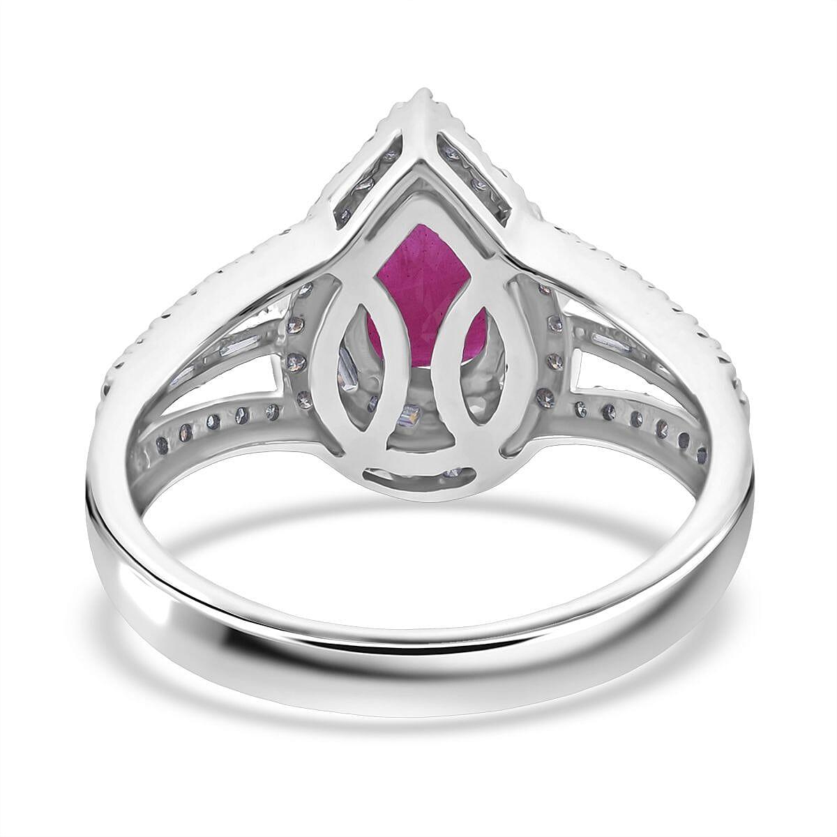D'Joy Premium Montepuez Ruby and Moissanite 2.00 ctw Fleur de Flame Ring in Rhodium Over Sterling Silver (Size 5.0) image number 4