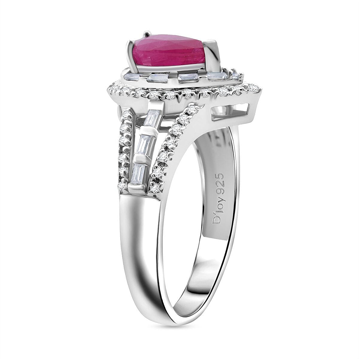 D'Joy Premium Montepuez Ruby and Moissanite 2.00 ctw Fleur de Flame Ring in Rhodium Over Sterling Silver (Size 9.0) image number 3