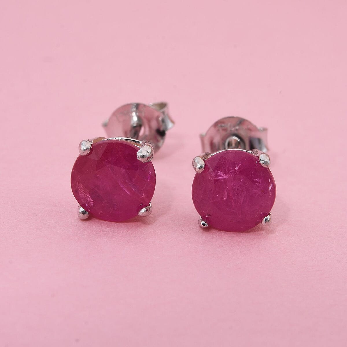 D'Joy Mozambique Ruby 2.00 ctw Stud Earrings in Rhodium Over Sterling Silver  image number 1