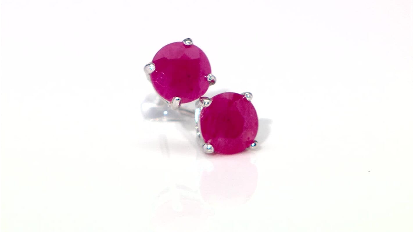 D'Joy Mozambique Ruby 2.00 ctw Solitaire Stud Earrings in Rhodium Over Sterling Silver