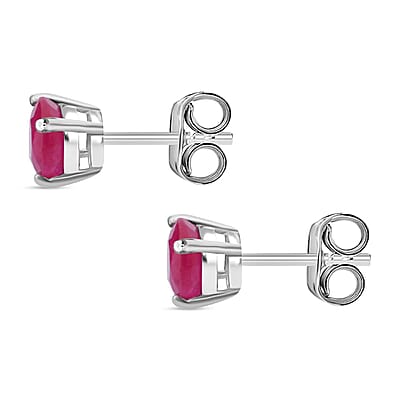 D'Joy Mozambique Ruby 2.00 ctw Solitaire Stud Earrings in Rhodium Over Sterling Silver 