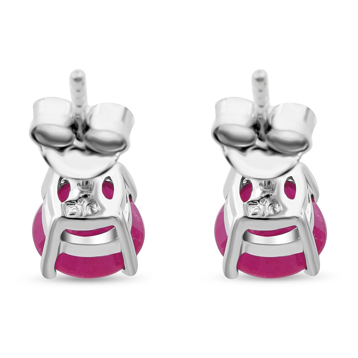 D'Joy Mozambique Ruby 2.00 ctw Solitaire Stud Earrings in Rhodium Over Sterling Silver 