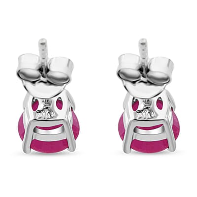 D'Joy Mozambique Ruby 2.00 ctw Solitaire Stud Earrings in Rhodium Over Sterling Silver 
