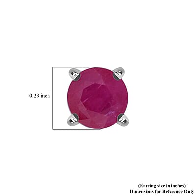 D'Joy Mozambique Ruby 2.00 ctw Solitaire Stud Earrings in Rhodium Over Sterling Silver 