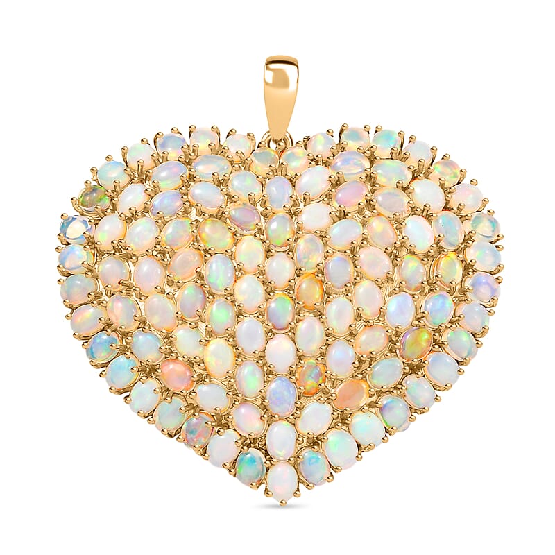 GP Ethiopian Welo Opal 11.10 ctw Pendant in 18K Vermeil Yellow Gold Over Sterling Silver