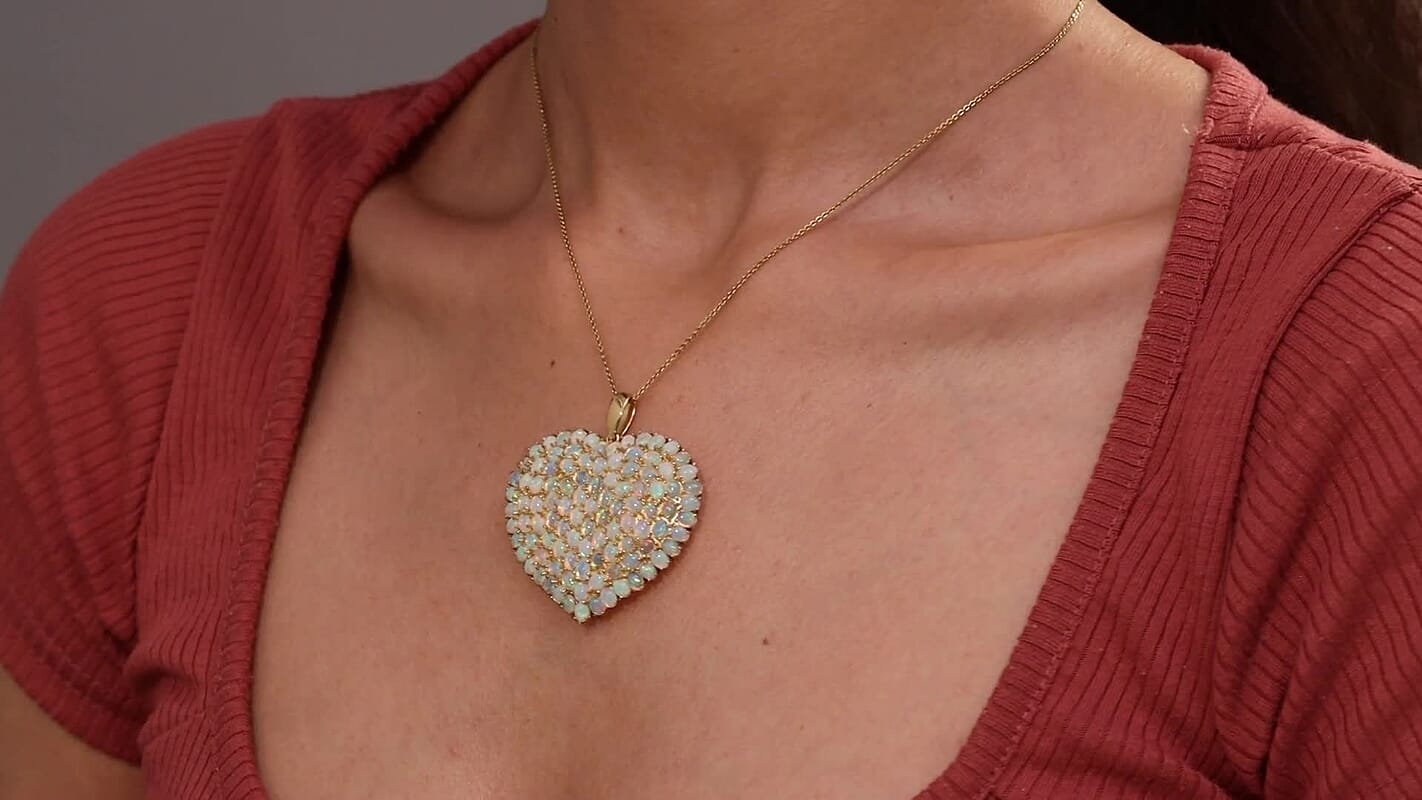 GP Premium Ethiopian Welo Opal Heart Pendant without Chain in 18K Vermeil YG Over Sterling Silver 11.10 ctw