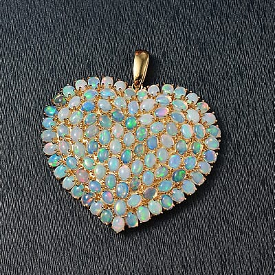 GP Ethiopian Welo Opal 11.10 ctw Pendant in 18K Vermeil Yellow Gold Over Sterling Silver