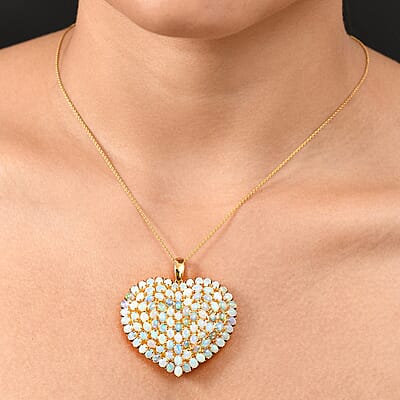GP Ethiopian Welo Opal 11.10 ctw Pendant in 18K Vermeil Yellow Gold Over Sterling Silver
