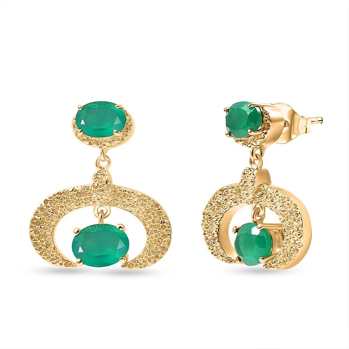 EverTrue Green Onyx 3.70 ctw Earrings in 18K YG Plated
