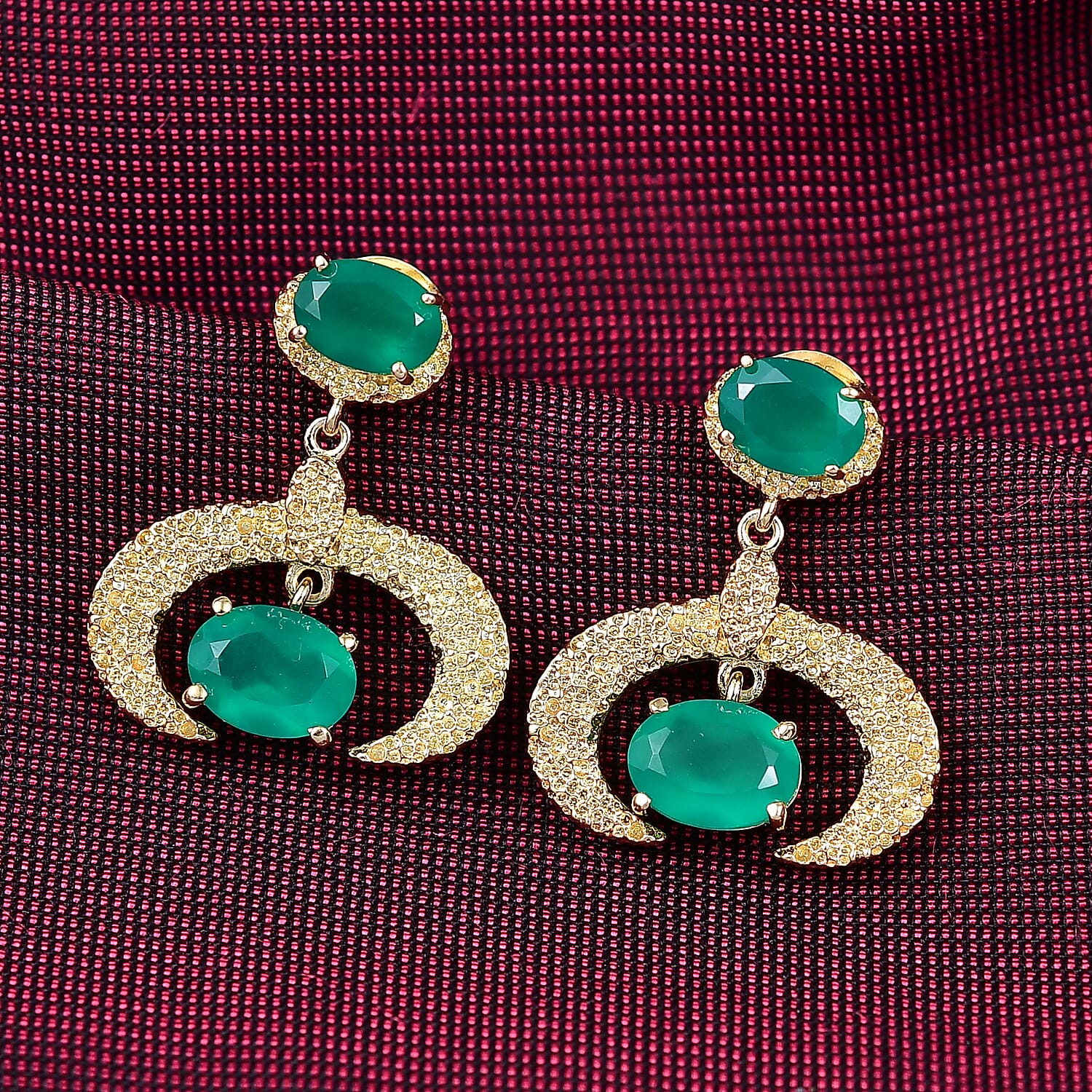 EverTrue Green Onyx 3.70 ctw Earrings in 18K YG Plated