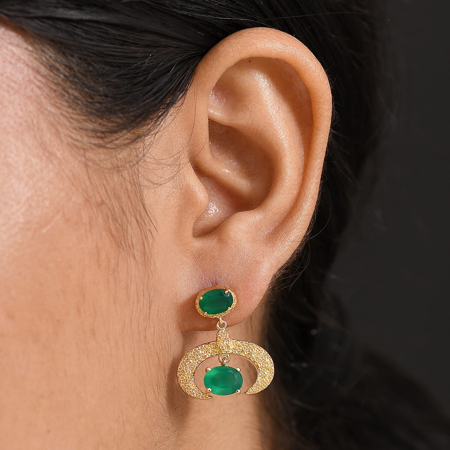 EverTrue Green Onyx 3.70 ctw Earrings in 18K YG Plated